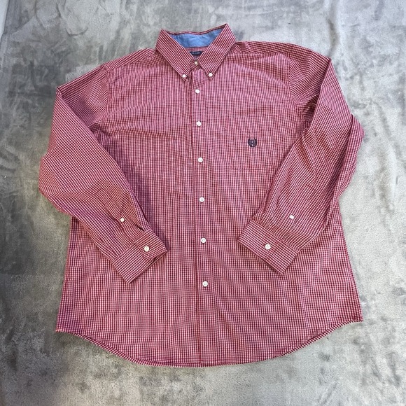 Chaps Other - Chaps Mens Red Checkered Long Sleeve Button Down Shirt Easy Care Size XL White
